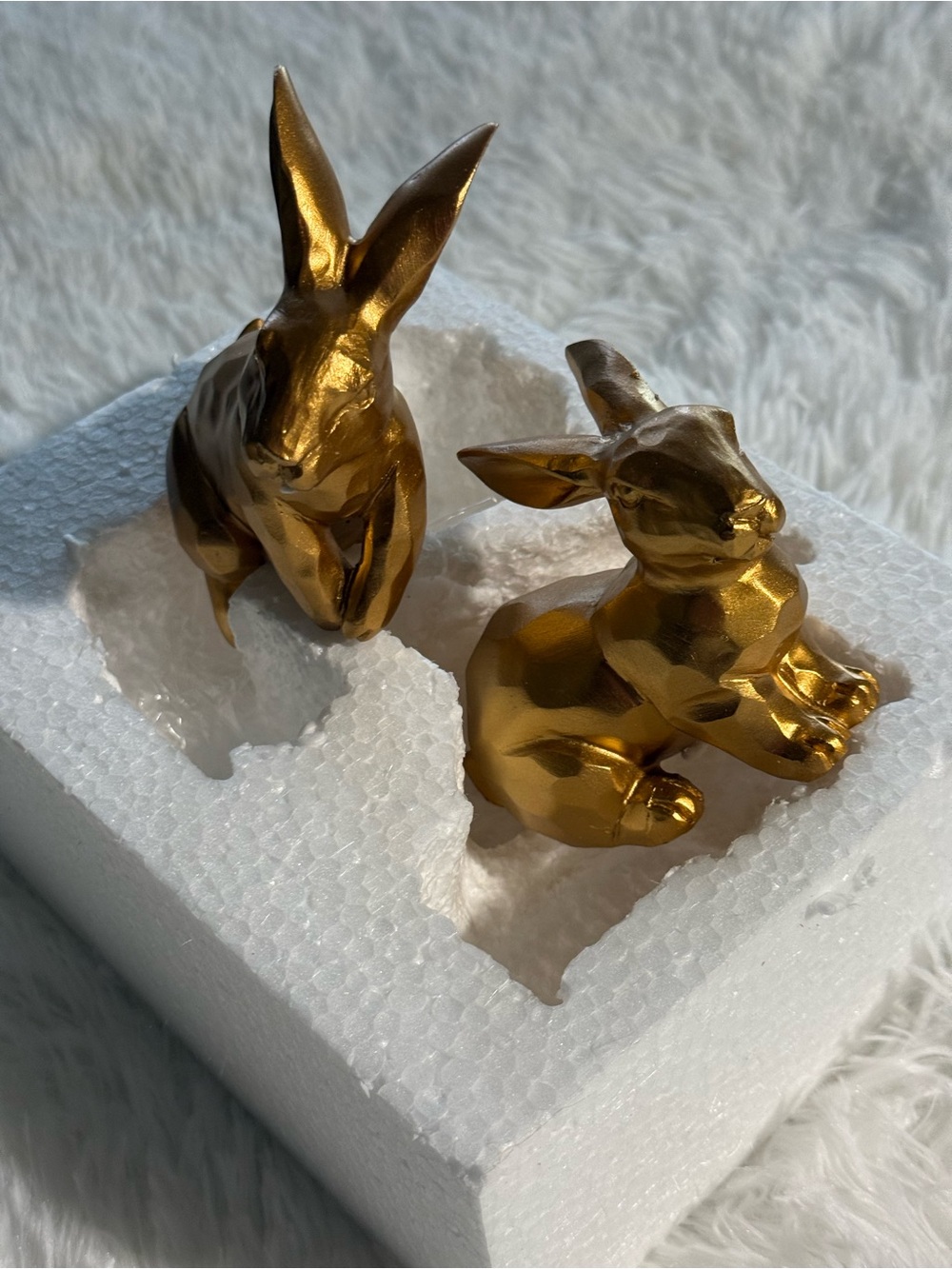 Gold Ceramic Rabbit Figurine Set 2pc Modern Bunny Statue Home Art Decor Gift - Picture 9 of 9